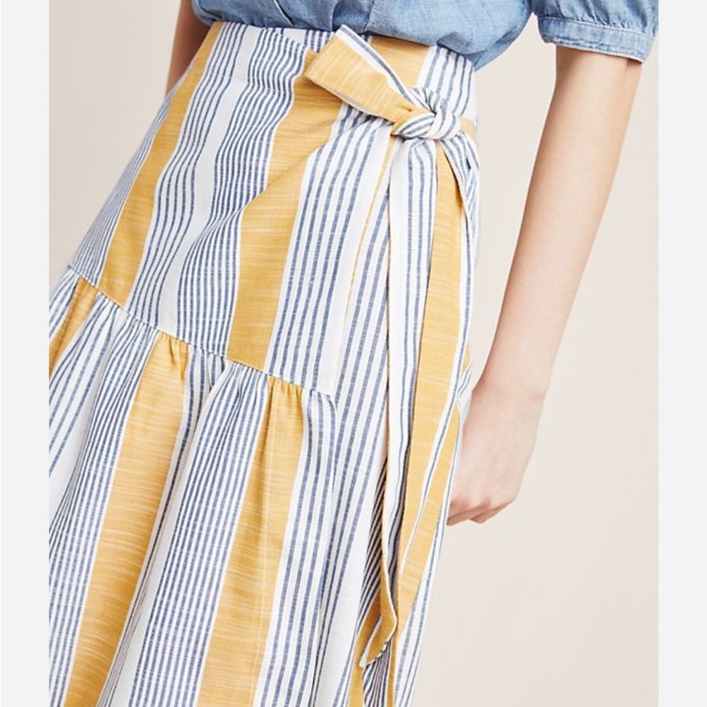 Anthropologie Yellow and White Striped Midi Skirt - Picture 2 of 7